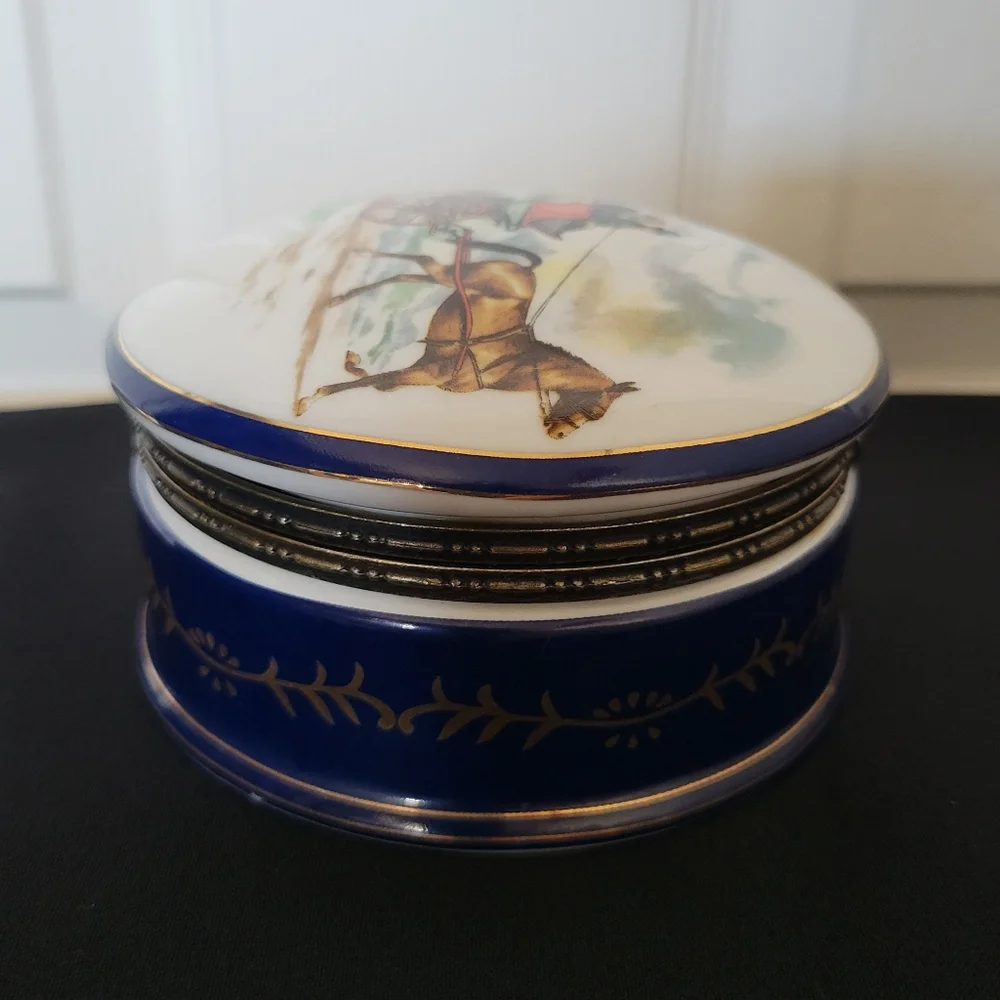 Vintage Imperial Porcelain  Trinket / Jewelry Box w/ Horse & Carriage